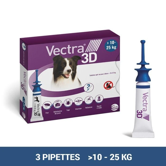 Vectra 3D Chien 10 à 25 Kg 3 Pipettes