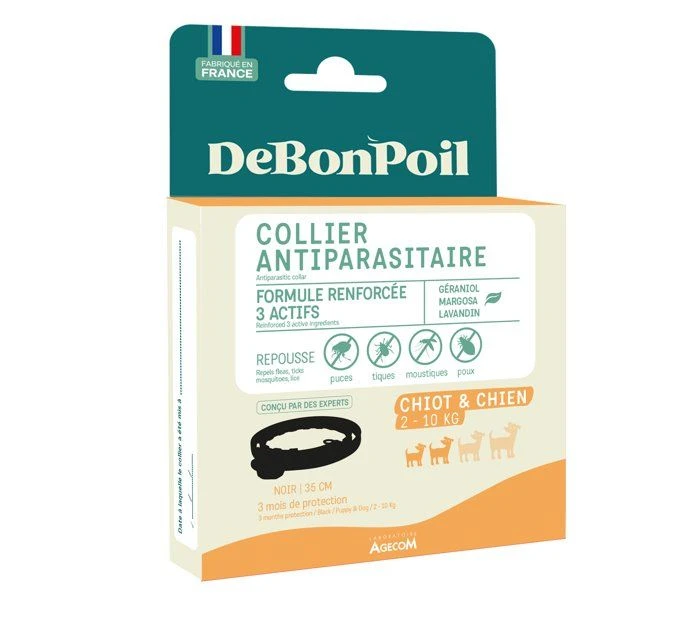 DeBonPoil Collier Antiparasitaire Noir Pour Chien 2-10 Kg (ex Actiplant)