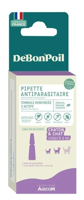 DeBonPoil Pipette Bio Antiparasitaire Et Apaisante Chat <5kg X1 (ex Actiplant) 3 DeBonPoil Pipette Bio Antiparasitaire Et Apaisante Chat <5kg X1 (ex Actiplant)