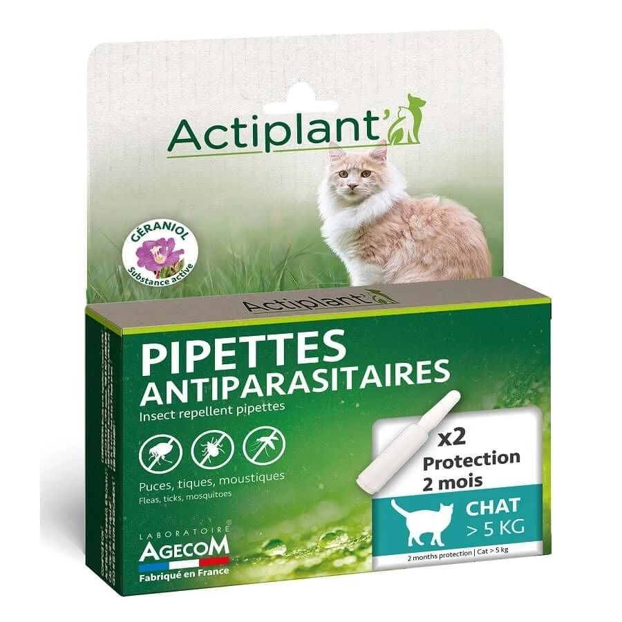 Actiplant Pipettes Antiparasitaires Chat >5 Kg X2 3 Actiplant Pipettes Antiparasitaires Chat >5 Kg X2