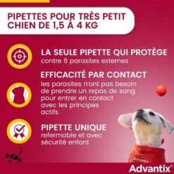 Advantix Très Petit Chien (1,5-4 Kg) - 4 Pipettes 11 Advantix Très Petit Chien (1,5-4 Kg) - 4 Pipettes -Animaux Fournitures Magasin advantix tr s petit chien 1 5 4 kg 3