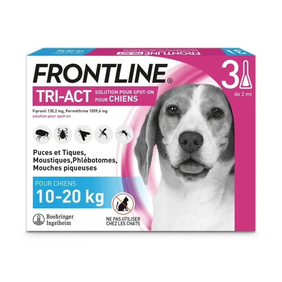 Frontline Tri Act Spot On Chien Moyen 10 - 20 Kg 3 Pipettes 3 Frontline Tri Act Spot On Chien Moyen 10 - 20 Kg 3 Pipettes