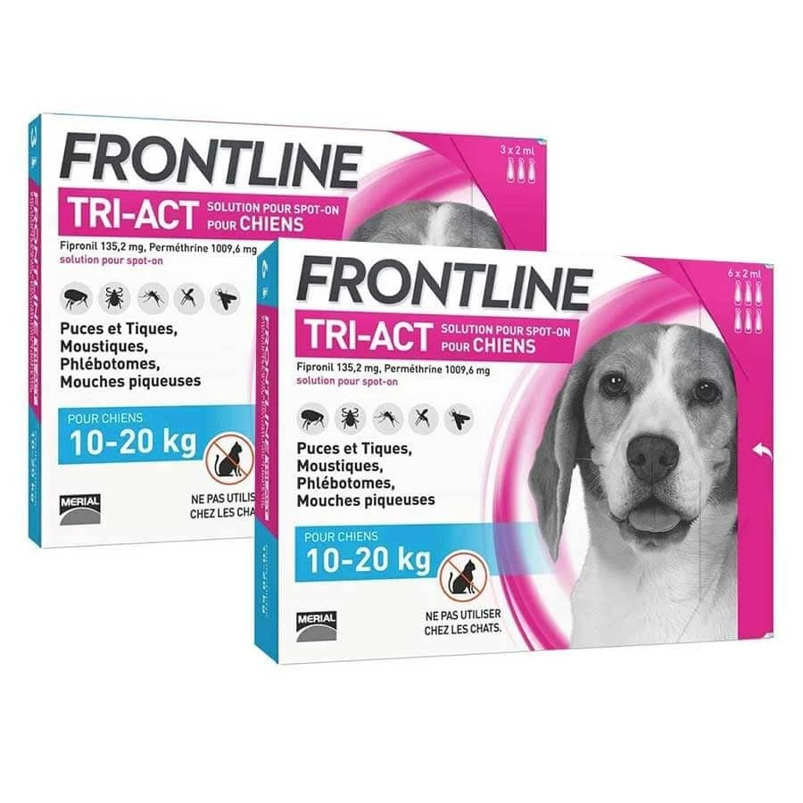 Frontline Tri Act Spot On Chien Moyen 10 - 20 Kg 6 Pipettes + 3 Pipettes 3 Frontline Tri Act Spot On Chien Moyen 10 - 20 Kg 6 Pipettes + 3 Pipettes