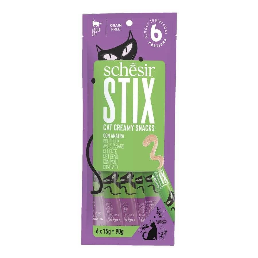 Schesir Stix Snacks Crémeux Au Canard Chat 6x15 G 3 Schesir Stix Snacks Crémeux Au Canard Chat 6x15 G