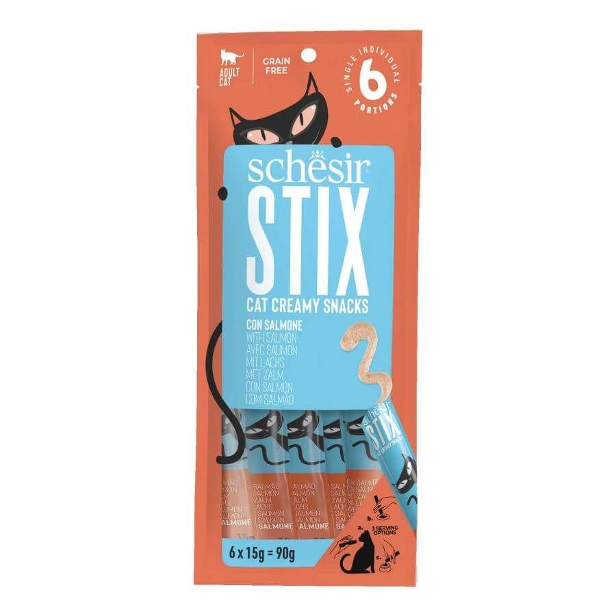 Schesir Stix Snacks Crémeux Au Saumon Chat 6x15 G 3 Schesir Stix Snacks Crémeux Au Saumon Chat 6x15 G